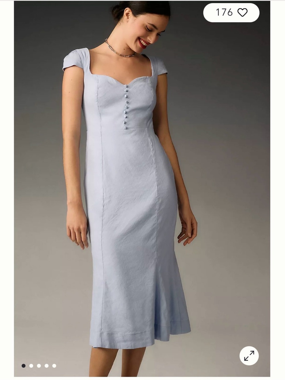 Anthropologie Pale Blue Sweetheart Neck Midi Dress